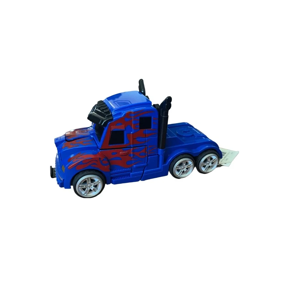 Friction Robot Truck Kids 6 Inch Blue Red Flame Good Optimus Prime Style Toy New